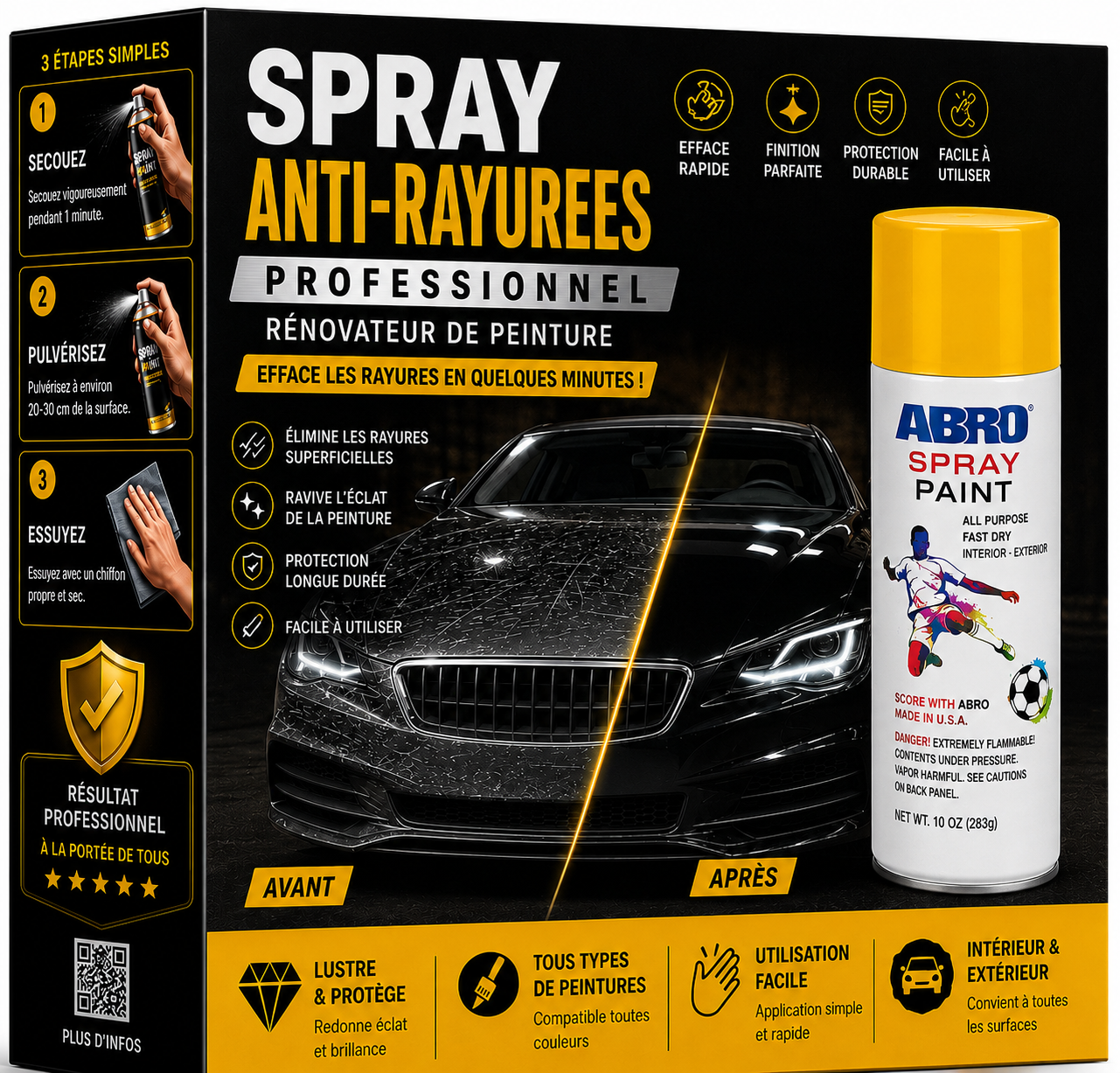ABRO SPRAY PAINT™ CI – Rénovateur de Carrosserie et Efface-Rayures Haute Performance